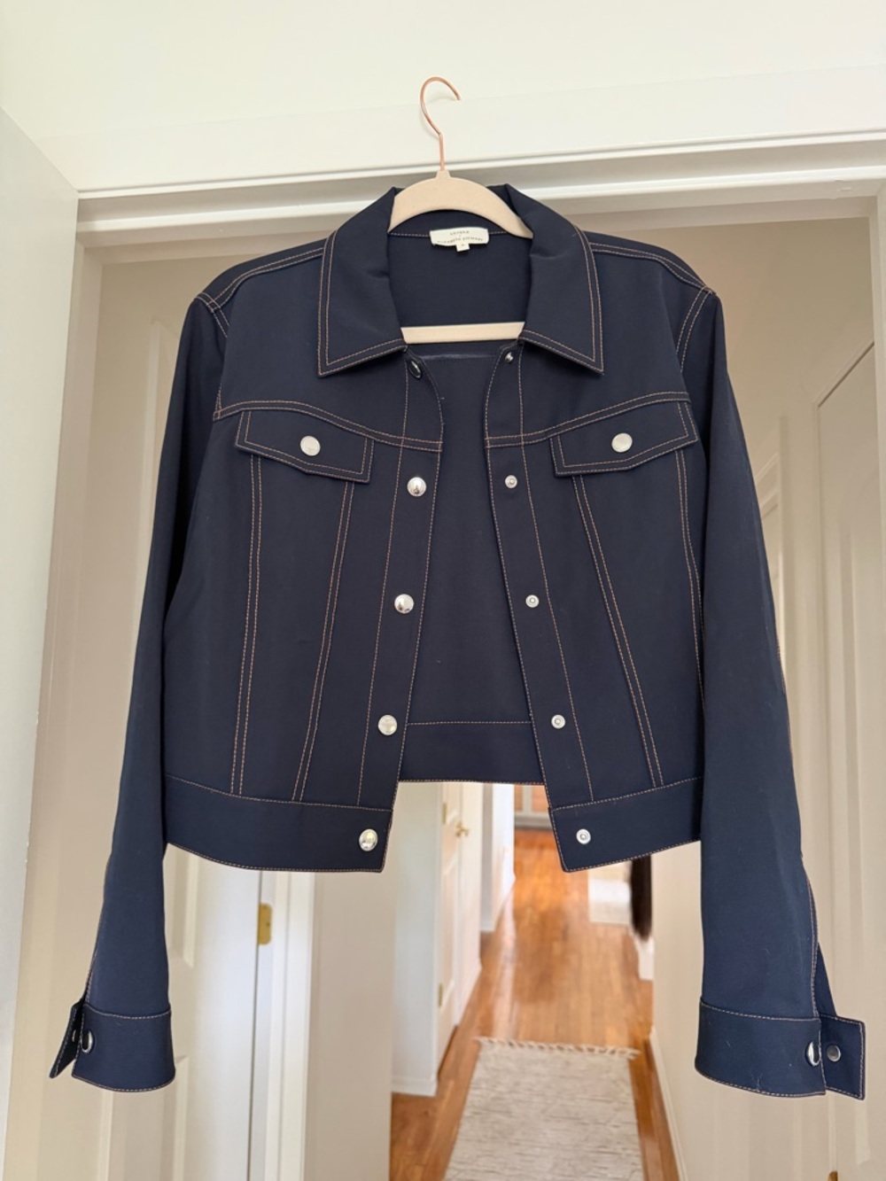 LILYSILK x Elizabeth Stewart Denim-Inspired Wool Jacket Navy Size M